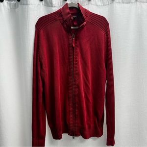 J Peterman Mens Red Cotton Full Zip Cardigan Sweater Large